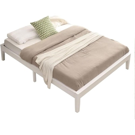 Better Home Stella Solid Pine Wood Full Size Platform Bed Frame, White PLATFORM-46-WHT